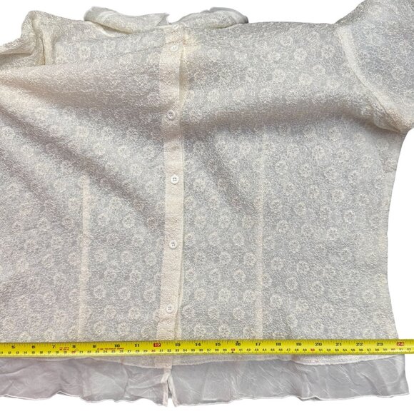 J.Jill Textured Lace Button-Up Blouse Size‎ 2X White Ivory Sheer Ruffled Hem NEW - Picture 14 of 15